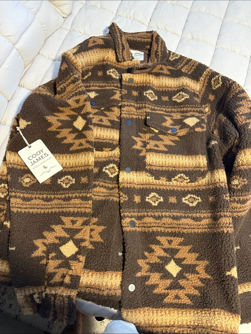 Cody James Brown Patterned Sherpa Shirt Jacket
